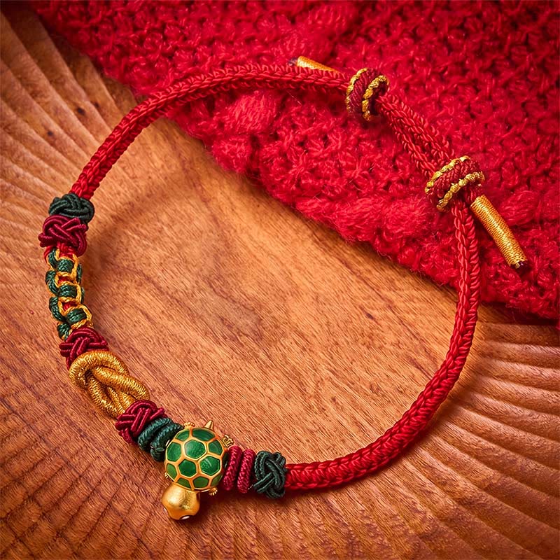 Buddha Stones Handgewebtes Schutzarmband aus Kupfer mit Schildkrötenmotiv und roter Schnur - Rote Schnur - image 9