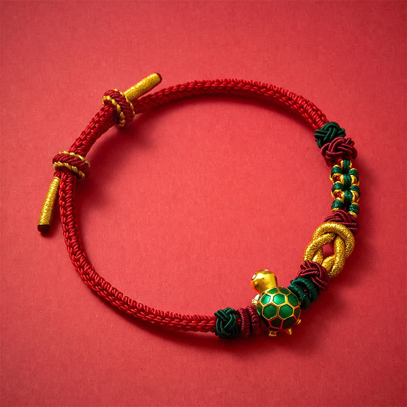 Buddha Stones Handgewebtes Schutzarmband aus Kupfer mit Schildkrötenmotiv und roter Schnur - image 10