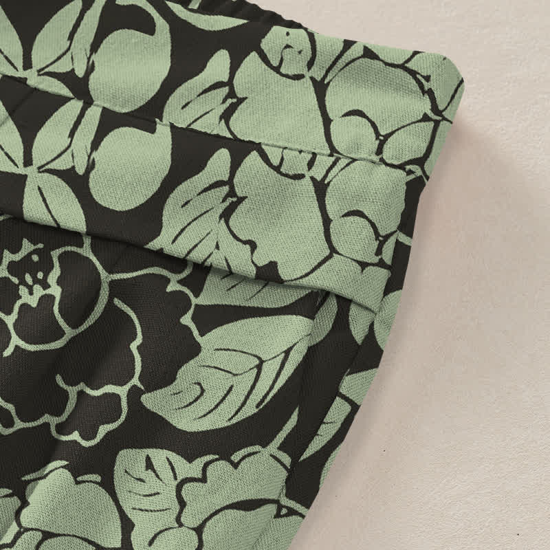 Buddha Stones Baumwoll-Leinen-Hose mit Vintage-Blumenmuster, elastischem Bund, weitem Bein und Taschen - image 2