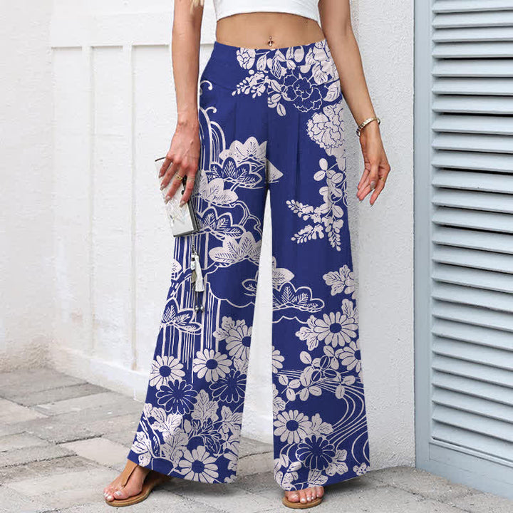 Buddha Stones Baumwoll-Leinen-Hose mit Vintage-Blumenmuster, elastischem Bund, weitem Bein und Taschen - image 5