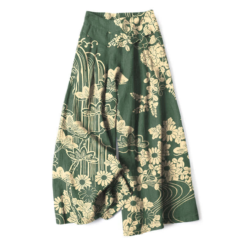 Buddha Stones Baumwoll-Leinen-Hose mit Vintage-Blumenmuster, elastischem Bund, weitem Bein und Taschen - SeaGreen - US16, UK/AU20, EU48 (3XL) - image 6