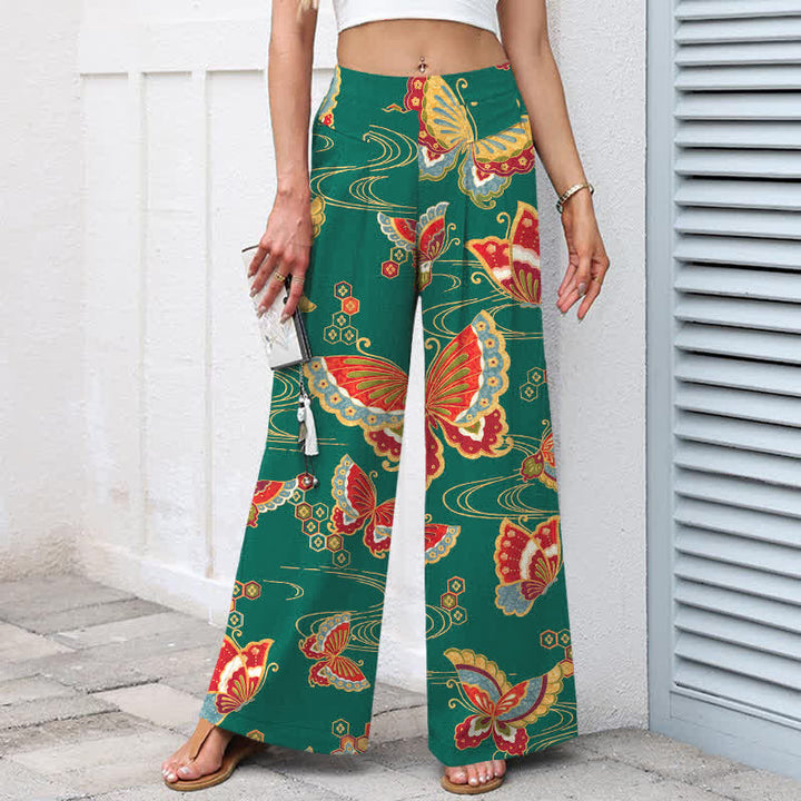 Buddha Stones Baumwoll-Leinen-Hose mit buntem Schmetterlingsmuster, elastischem Bund, weitem Bein und Taschen - image 5