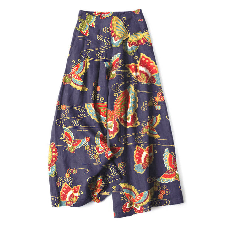 Buddha Stones Baumwoll-Leinen-Hose mit buntem Schmetterlingsmuster, elastischem Bund, weitem Bein und Taschen - Indigo - US16, UK/AU20, EU48 (3XL) - image 6