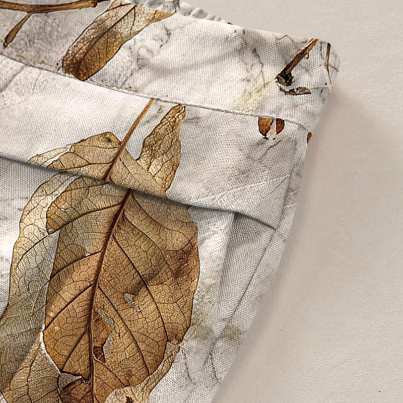 Buddha Stones Baumwoll-Leinen-Hose mit botanischem Blattmuster, elastischem Bund, weitem Bein und Taschen - image 2