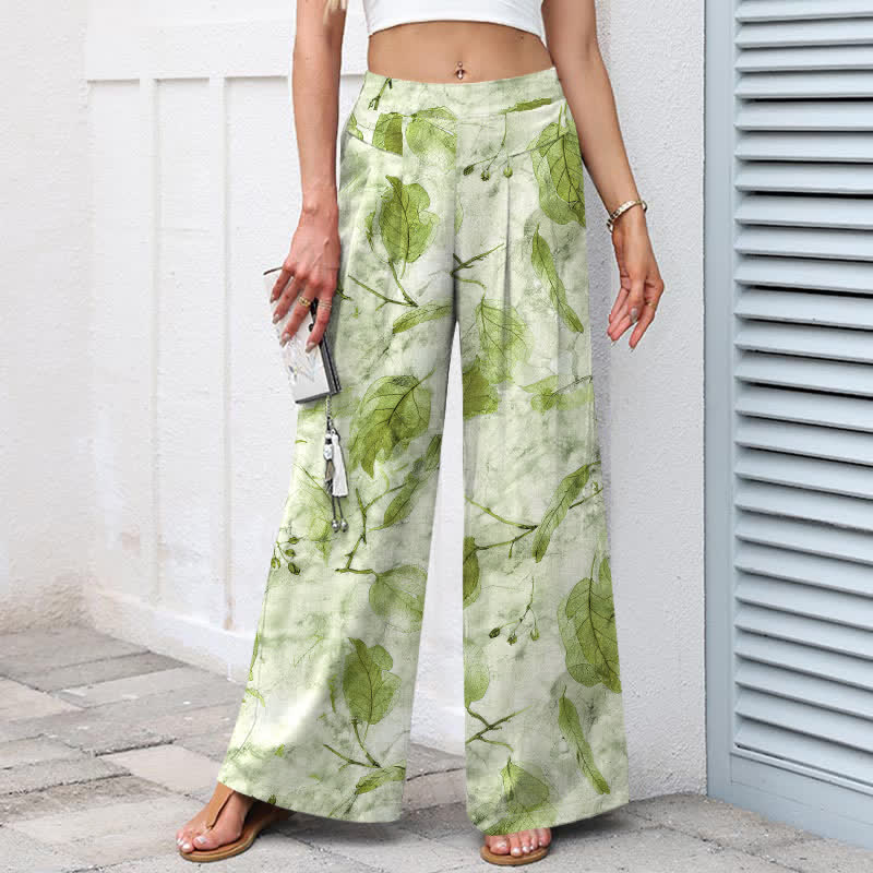 Buddha Stones Baumwoll-Leinen-Hose mit botanischem Blattmuster, elastischem Bund, weitem Bein und Taschen - image 5