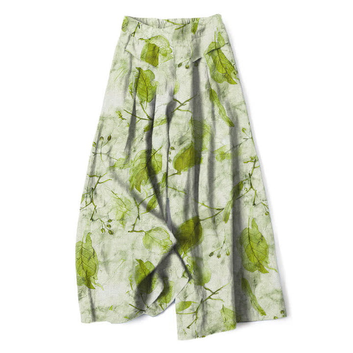 Buddha Stones Baumwoll-Leinen-Hose mit botanischem Blattmuster, elastischem Bund, weitem Bein und Taschen - Hellgrün - US16, UK/AU20, EU48 (3XL) - image 4