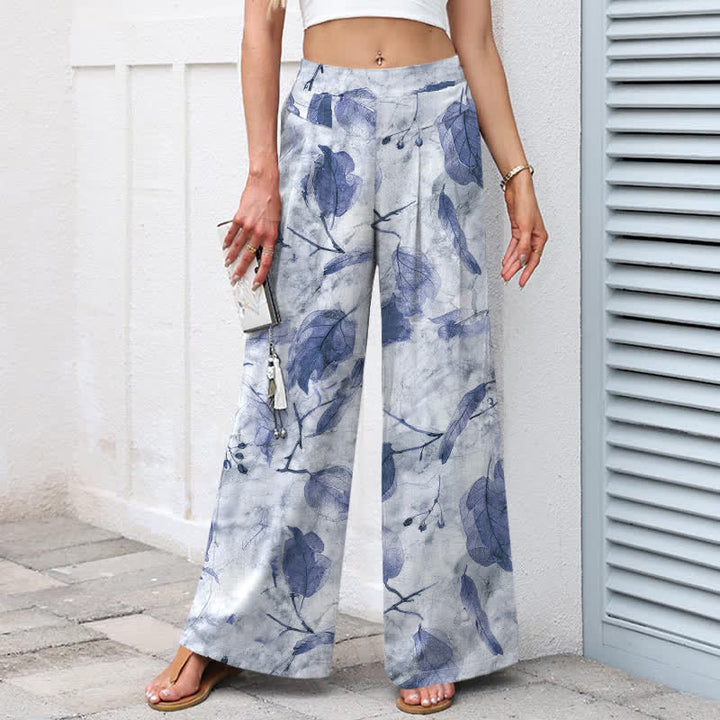 Buddha Stones Baumwoll-Leinen-Hose mit botanischem Blattmuster, elastischem Bund, weitem Bein und Taschen - image 7