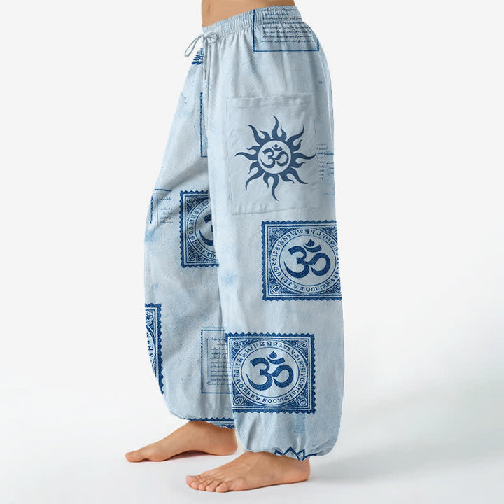 Buddha Stones Vintage-Haremshose aus Baumwolle mit Om-Sonnenmuster, elastischem Bund und Seitentaschen - image 8