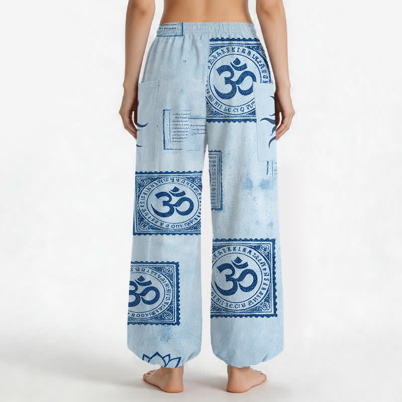 Buddha Stones Vintage-Haremshose aus Baumwolle mit Om-Sonnenmuster, elastischem Bund und Seitentaschen - image 9