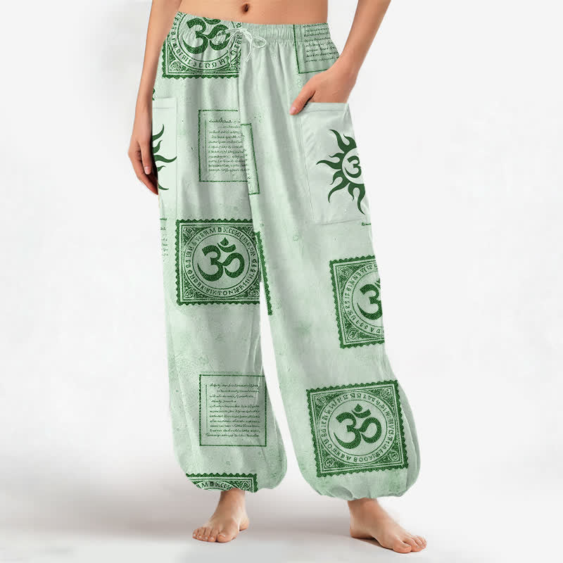 Buddha Stones Vintage-Haremshose aus Baumwolle mit Om-Sonnenmuster, elastischem Bund und Seitentaschen - Aquamarin - US16, UK/AU20, EU48 (3XL) - image 10
