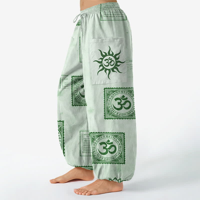 Buddha Stones Vintage-Haremshose aus Baumwolle mit Om-Sonnenmuster, elastischem Bund und Seitentaschen - image 11