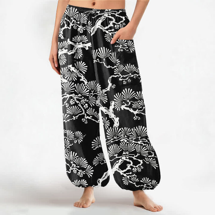 Buddha Stones Baumwoll-Haremshose für Damen mit orientalischem Blattmuster, elastischem Bund und Seitentaschen - Schwarz - US16, UK/AU20, EU48 (3XL) - image 0