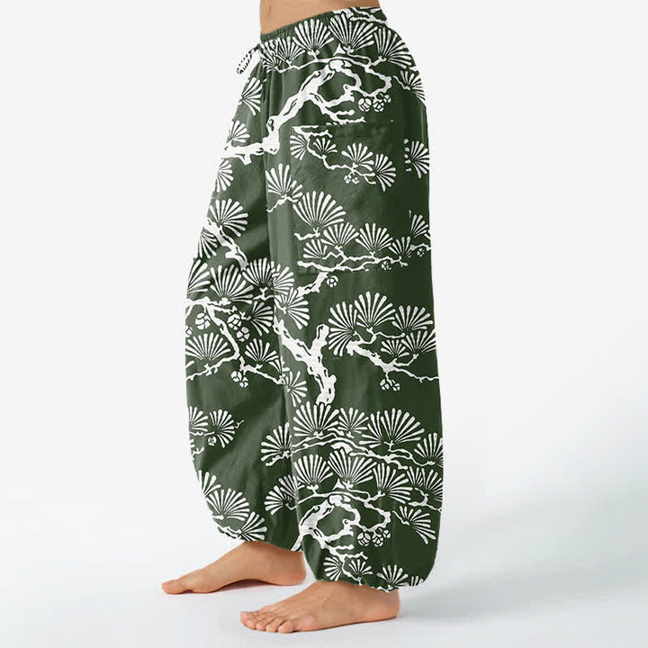 Buddha Stones Baumwoll-Haremshose für Damen mit orientalischem Blattmuster, elastischem Bund und Seitentaschen - image 11