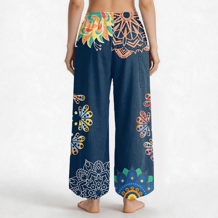 Buddha Stones Baumwoll-Haremshose mit Mandala-Lotus-OM-Muster, elastischem Bund und Seitentaschen - image 9
