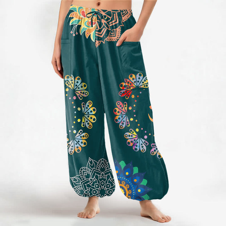 Buddha Stones Baumwoll-Haremshose mit Mandala-Lotus-OM-Muster, elastischem Bund und Seitentaschen - Türkis - US16, UK/AU20, EU48 (3XL) - image 10