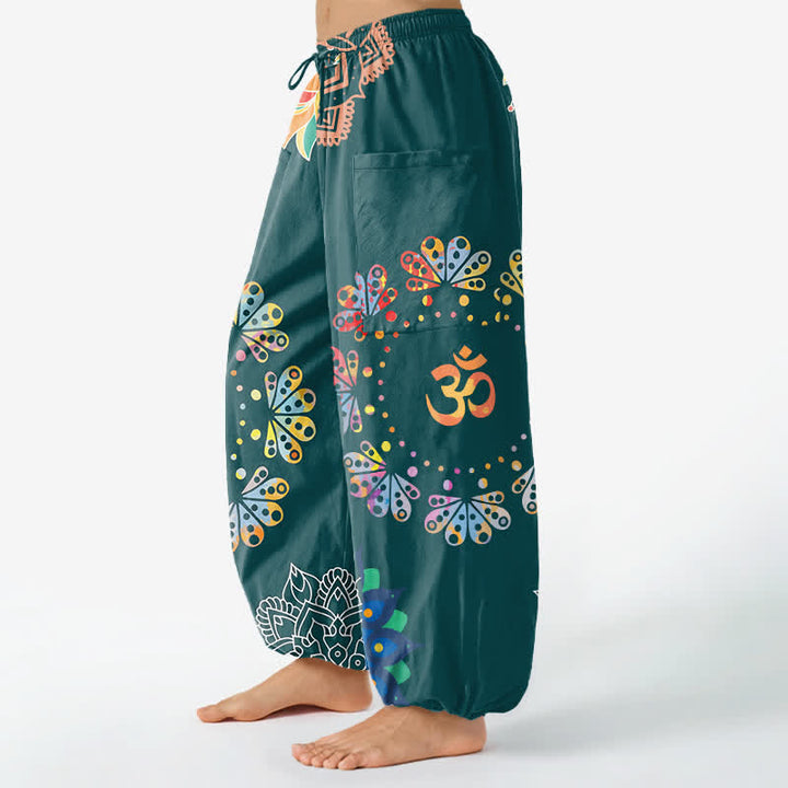 Buddha Stones Baumwoll-Haremshose mit Mandala-Lotus-OM-Muster, elastischem Bund und Seitentaschen - image 11