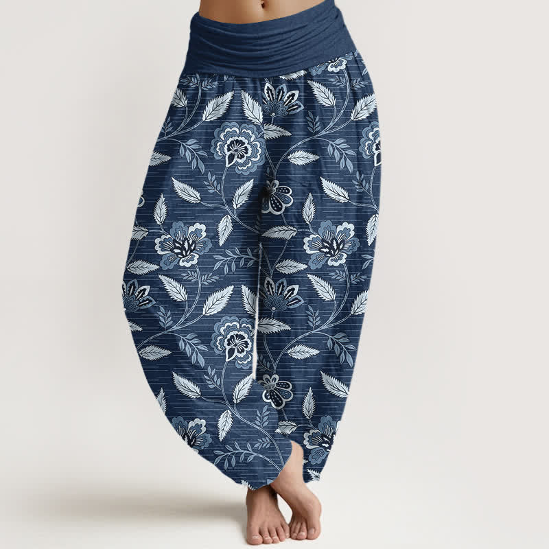 Buddha Stones Baumwoll-Haremshose mit Vintage-Blumenrankenmuster und elastischem Bund für Damen - SteelBlue - US16, UK/AU20, EU48 (3XL) - image 8