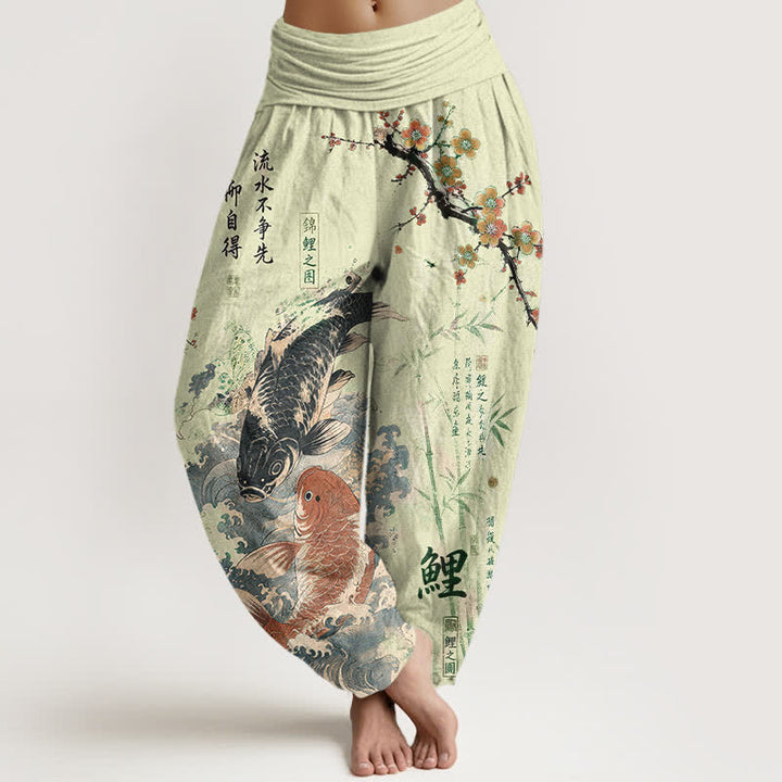 Buddha Stones Baumwoll-Haremshose mit Koi-Fisch-Kalligrafie-Muster und elastischem Bund für Damen - Honigmelone - US16, UK/AU20, EU48 (3XL) - image 8