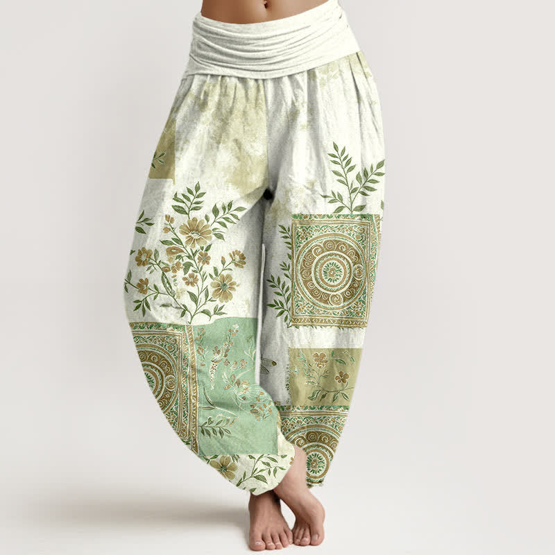 Buddha Stones Baumwoll-Haremshose mit floralem Patchwork-Muster im Bohème-Stil und elastischem Bund für Damen - Honigmelone - US16, UK/AU20, EU48 (3XL) - image 5