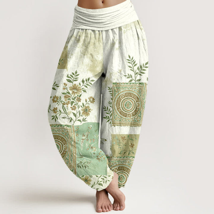 Buddha Stones Baumwoll-Haremshose mit floralem Patchwork-Muster im Bohème-Stil und elastischem Bund für Damen - Honigmelone - US16, UK/AU20, EU48 (3XL) - image 5