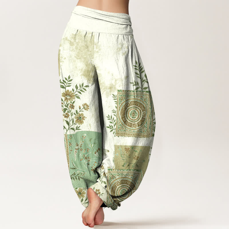 Buddha Stones Baumwoll-Haremshose mit floralem Patchwork-Muster im Bohème-Stil und elastischem Bund für Damen - image 7