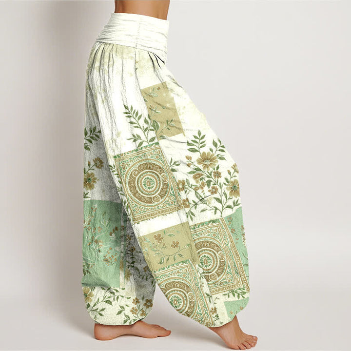Buddha Stones Baumwoll-Haremshose mit floralem Patchwork-Muster im Bohème-Stil und elastischem Bund für Damen - image 6