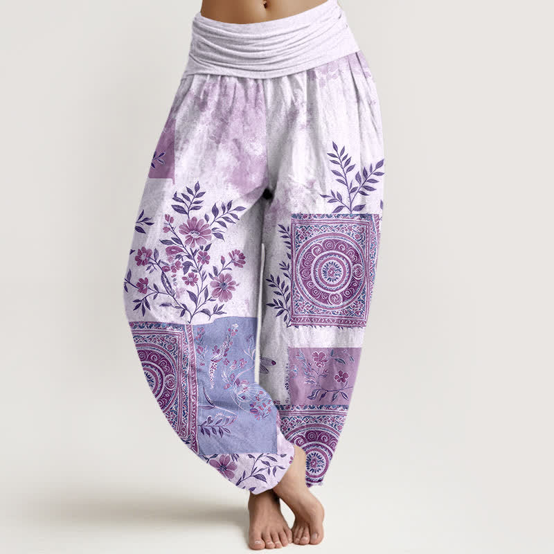 Buddha Stones Baumwoll-Haremshose mit floralem Patchwork-Muster im Bohème-Stil und elastischem Bund für Damen - Lavendel - US16, UK/AU20, EU48 (3XL) - image 8