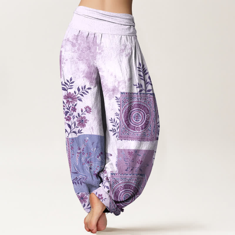 Buddha Stones Baumwoll-Haremshose mit floralem Patchwork-Muster im Bohème-Stil und elastischem Bund für Damen - image 10