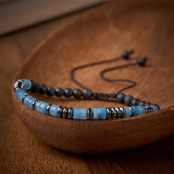 Buddha Stones Armband mit Aquamarin- und Lavastein-Elementen, silberfarbenem Akzent - image 1