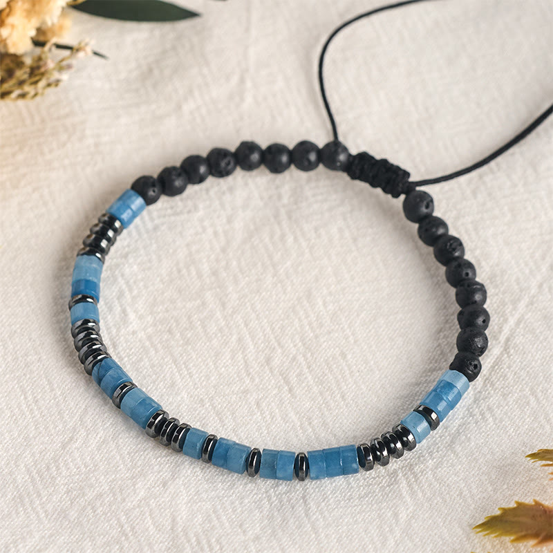Buddha Stones Armband mit Aquamarin- und Lavastein-Elementen, silberfarbenem Akzent - image 8