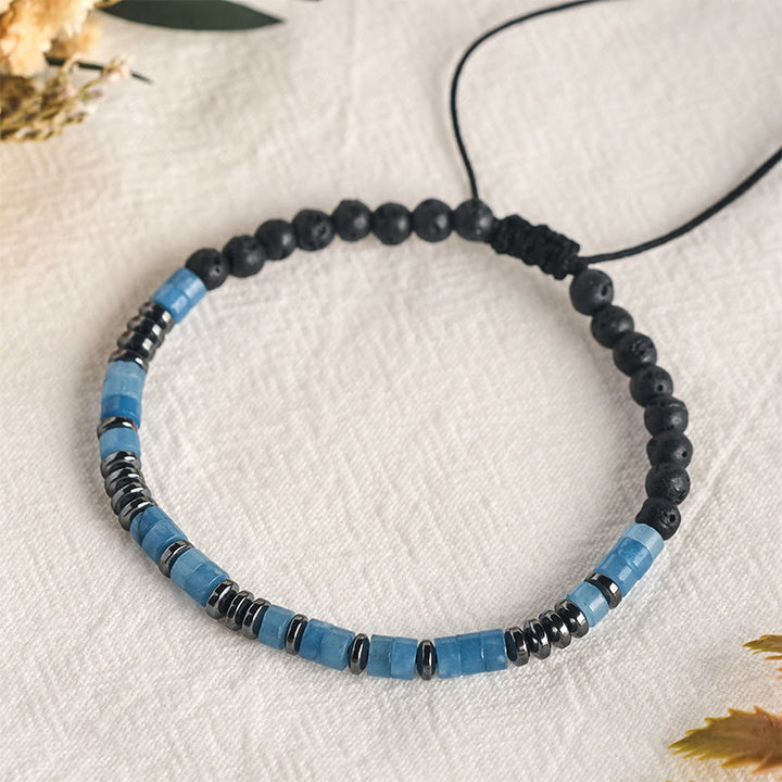 Buddha Stones Armband mit Aquamarin- und Lavastein-Elementen, silberfarbenem Akzent - image 8