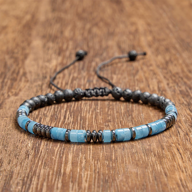 Buddha Stones Armband mit Aquamarin- und Lavastein-Elementen, silberfarbenem Akzent - Aquamarin (Handgelenkumfang: 16-18 cm) - image 0