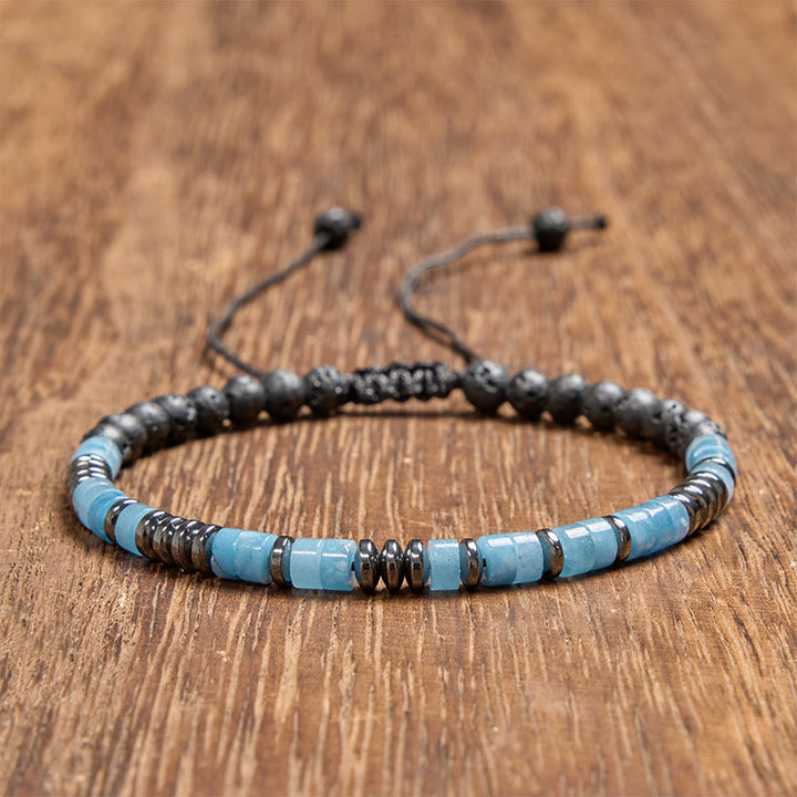 Buddha Stones Armband mit Aquamarin- und Lavastein-Elementen, silberfarbenem Akzent - Aquamarin (Handgelenkumfang: 16-18 cm) - image 0