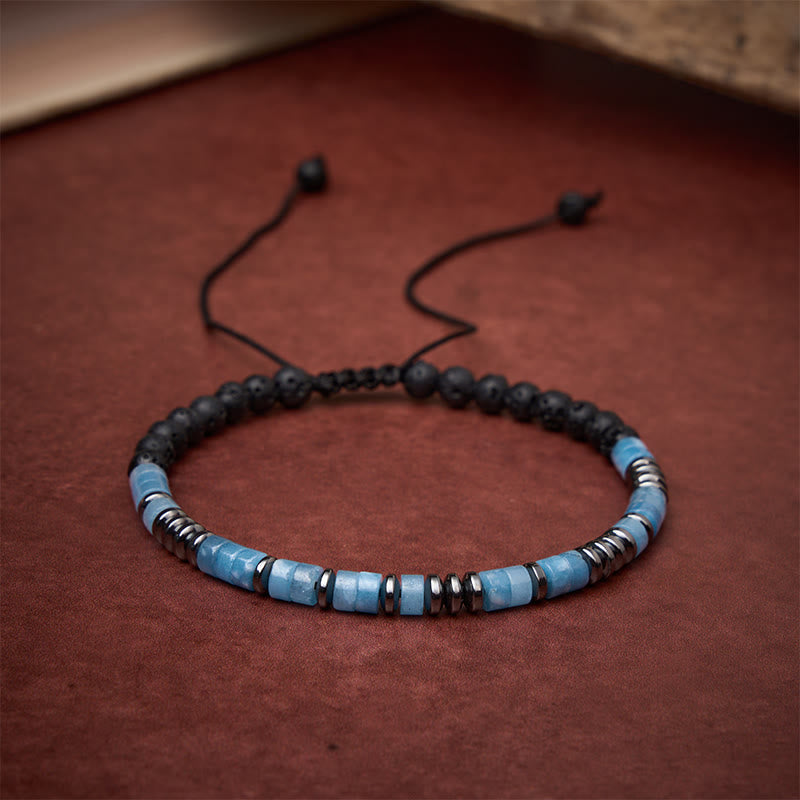 Buddha Stones Armband mit Aquamarin- und Lavastein-Elementen, silberfarbenem Akzent - image 2