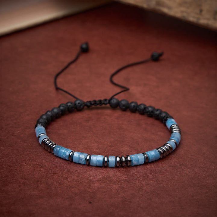 Buddha Stones Armband mit Aquamarin- und Lavastein-Elementen, silberfarbenem Akzent - image 2