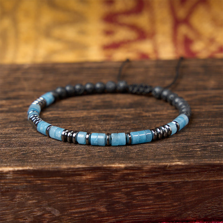 Buddha Stones Armband mit Aquamarin- und Lavastein-Elementen, silberfarbenem Akzent - image 3