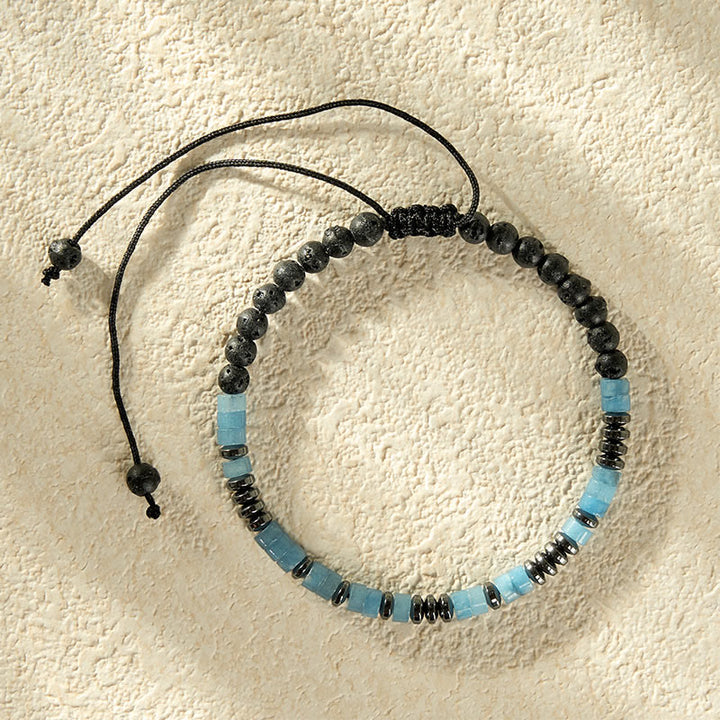 Buddha Stones Armband mit Aquamarin- und Lavastein-Elementen, silberfarbenem Akzent - image 4