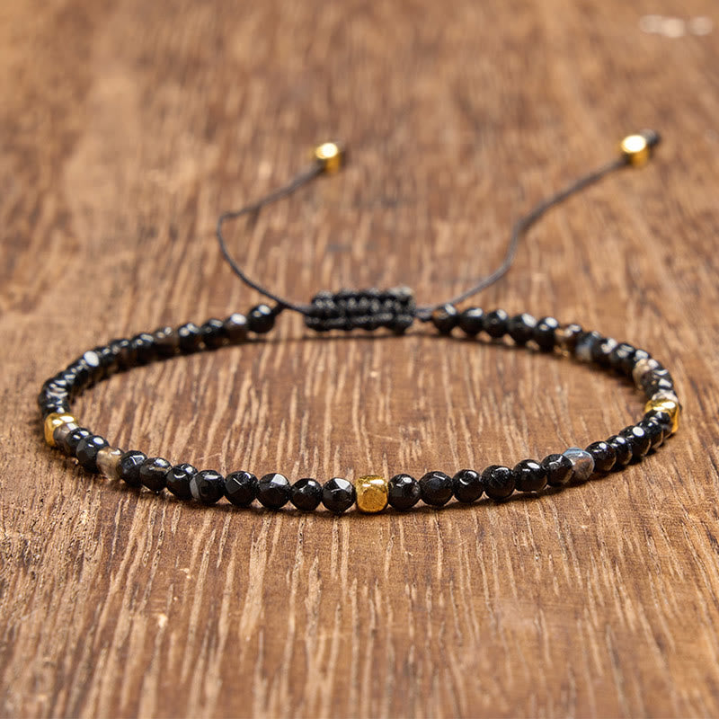 Buddha Stones Dunkelbraun gestreiftes, geflochtenes und verstellbares Erdungsarmband aus Achat - Dunkelbraun gestreifter Achat (Handgelenkumfang: 16–17 cm) - image 0