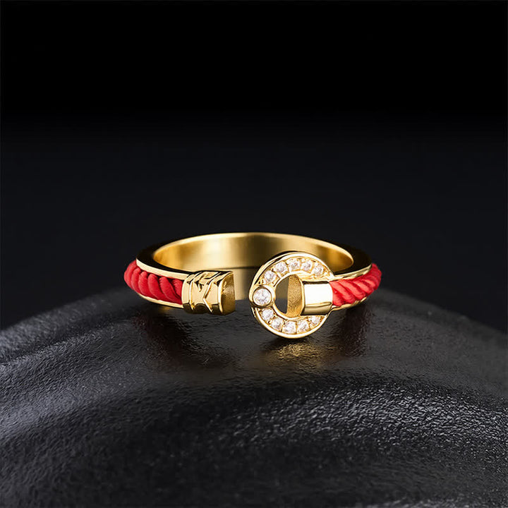 Buddha Stones Roter Schnurschutz Runder Akzent Offener Ring - image 3