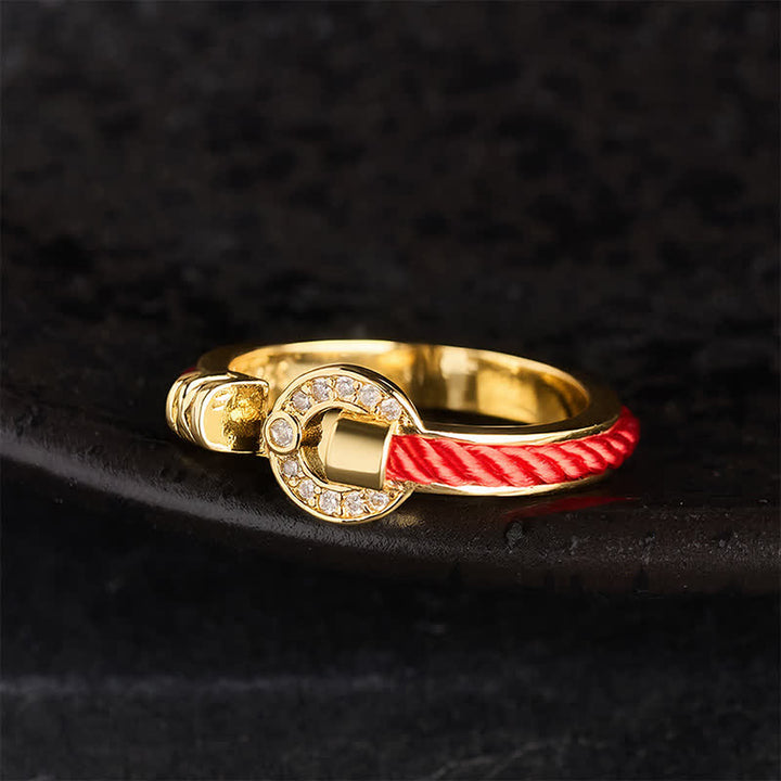 Buddha Stones Roter Schnurschutz Runder Akzent Offener Ring - image 2