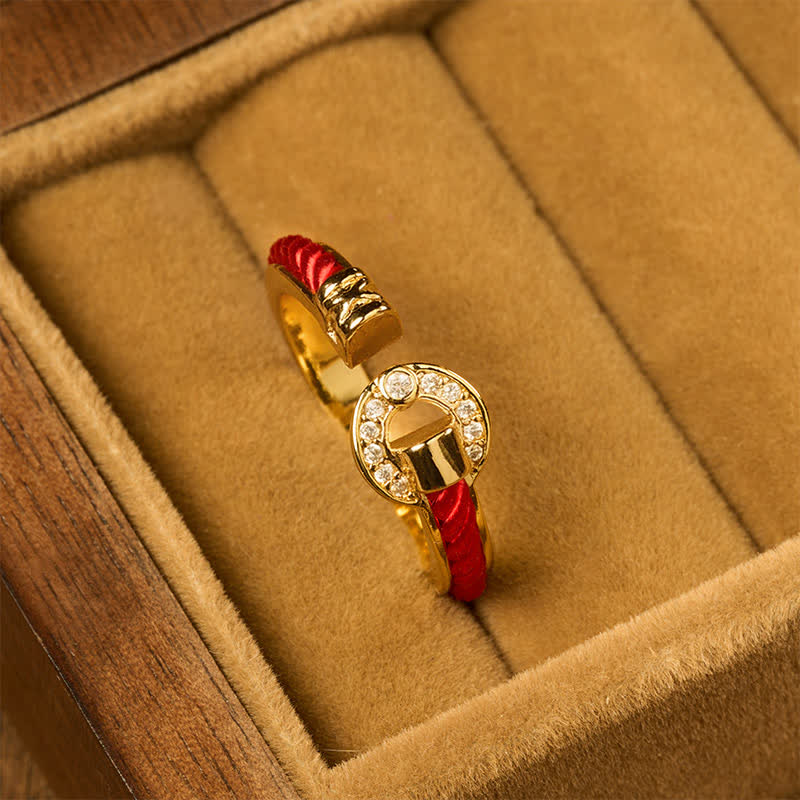 Buddha Stones Roter Schnurschutz Runder Akzent Offener Ring - image 1
