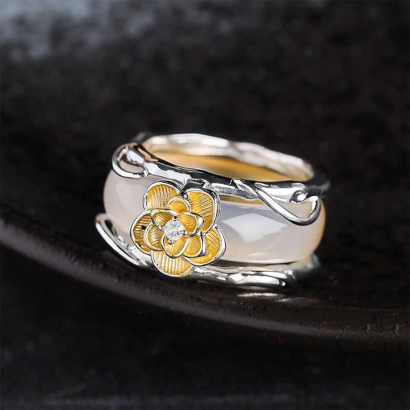 Buddha Stones Honiggelber Chalcedon-Osmanthus-Ring mit doppelter Wirkung – ein wahrer Positivitätsring - image 1