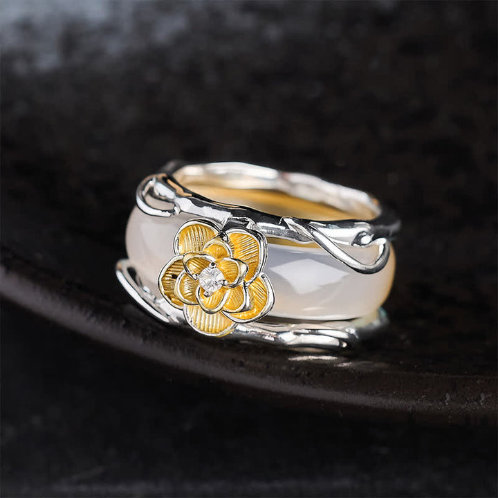 Buddha Stones Honiggelber Chalcedon-Osmanthus-Ring mit doppelter Wirkung – ein wahrer Positivitätsring - image 1
