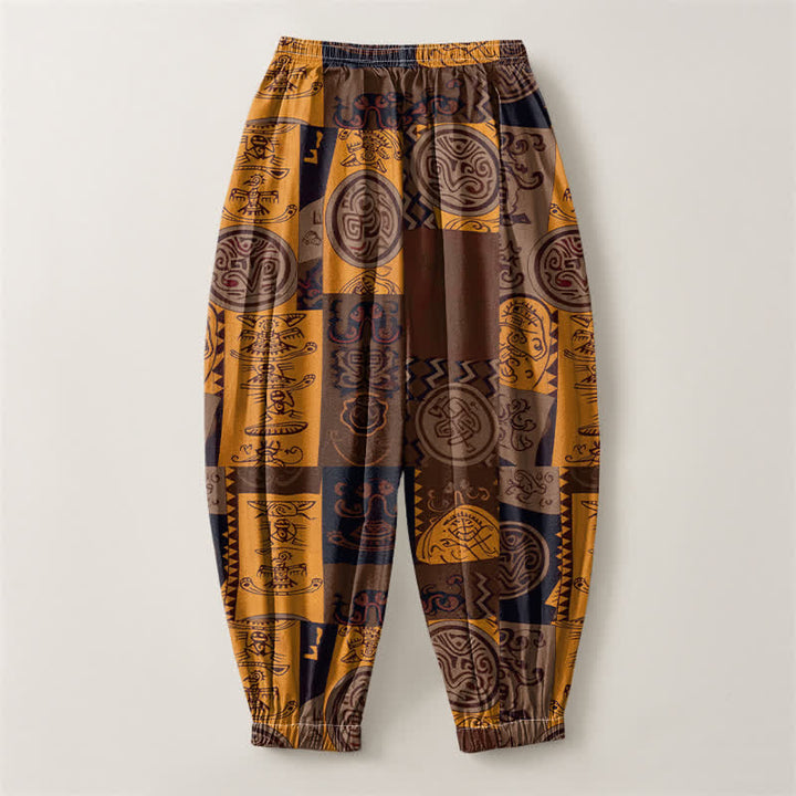Buddha Stones Herren-Haremshose aus reiner Baumwolle mit Tribal-Medaillon-Patchworkmuster, Kordelzug und Taschen - image 14