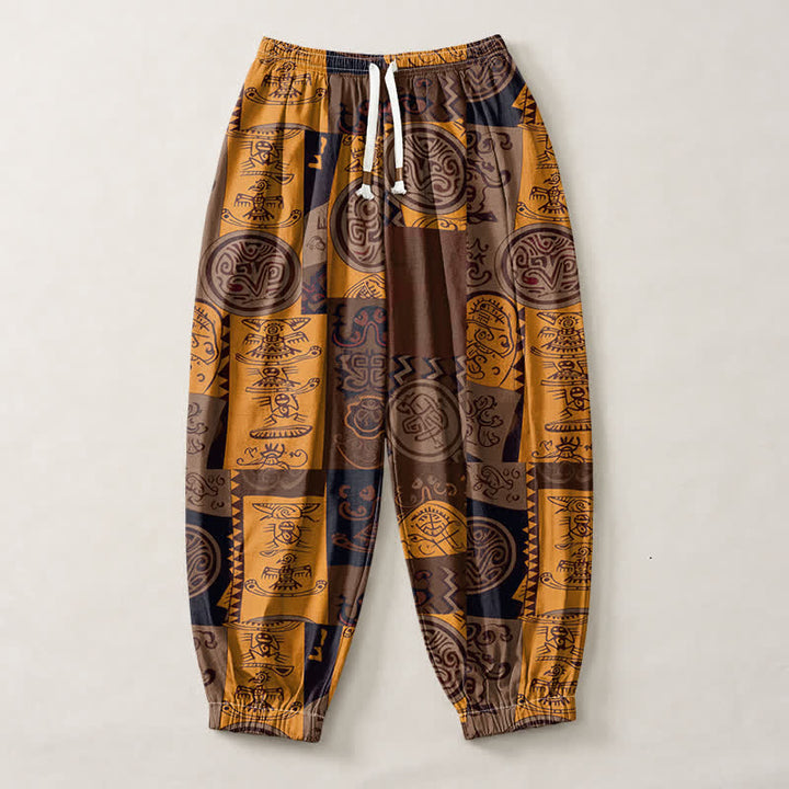 Buddha Stones Herren-Haremshose aus reiner Baumwolle mit Tribal-Medaillon-Patchworkmuster, Kordelzug und Taschen - image 13