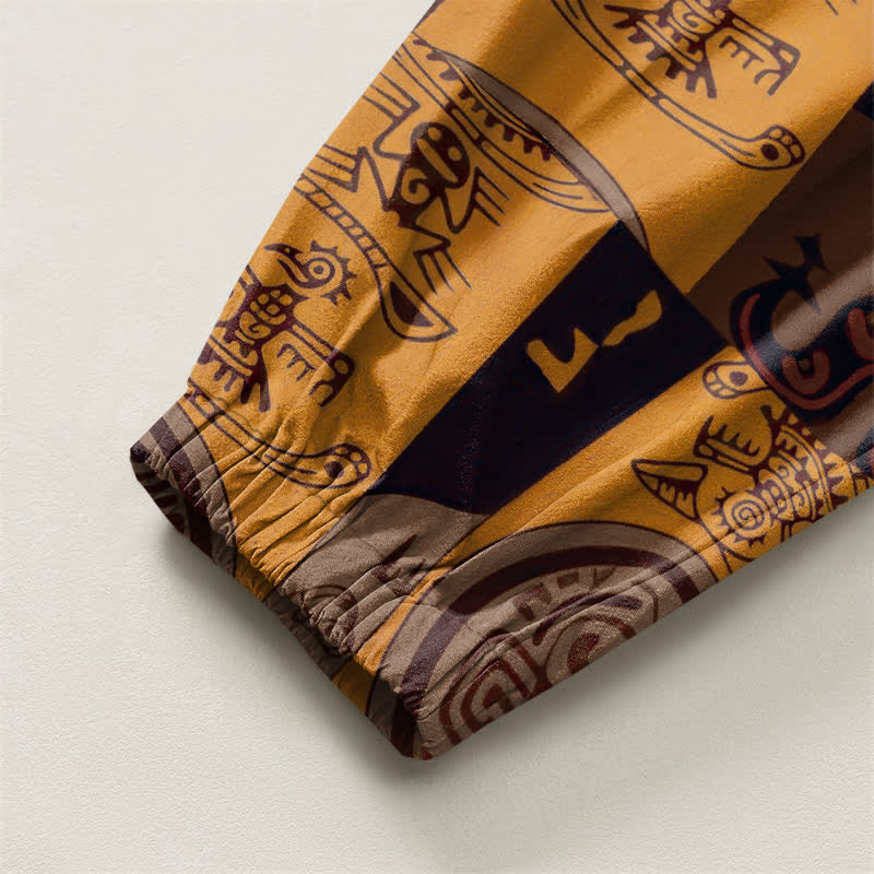 Buddha Stones Herren-Haremshose aus reiner Baumwolle mit Tribal-Medaillon-Patchworkmuster, Kordelzug und Taschen - image 16