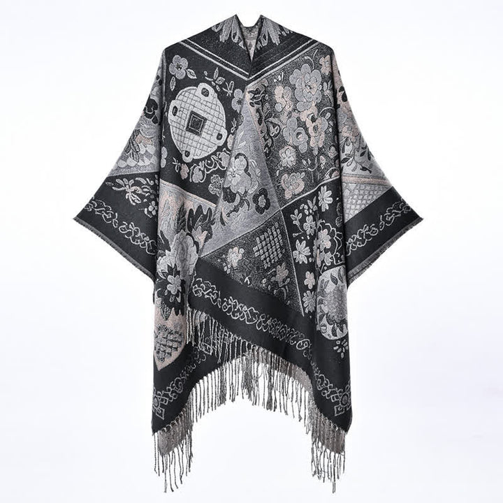 Buddha Stones Boho-Schal für Damen, Herbst/Winter, mit Blumenmuster, Patchwork und Quasten - image 9
