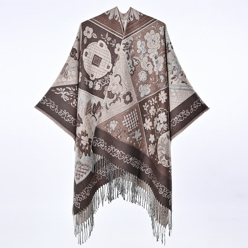Buddha Stones Boho-Schal für Damen, Herbst/Winter, mit Blumenmuster, Patchwork und Quasten - image 7