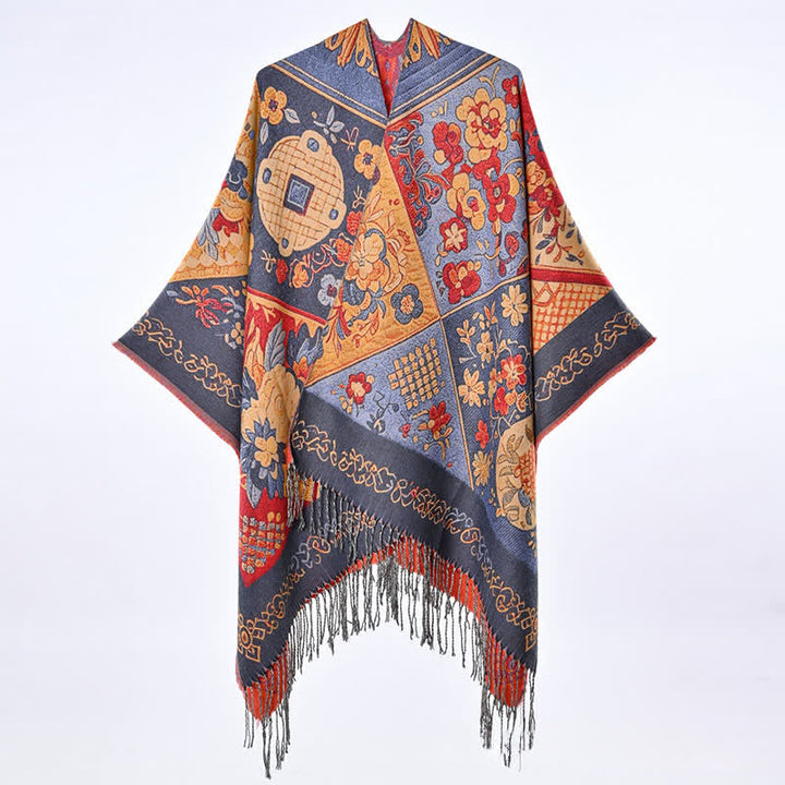 Buddha Stones Boho-Schal für Damen, Herbst/Winter, mit Blumenmuster, Patchwork und Quasten - image 5