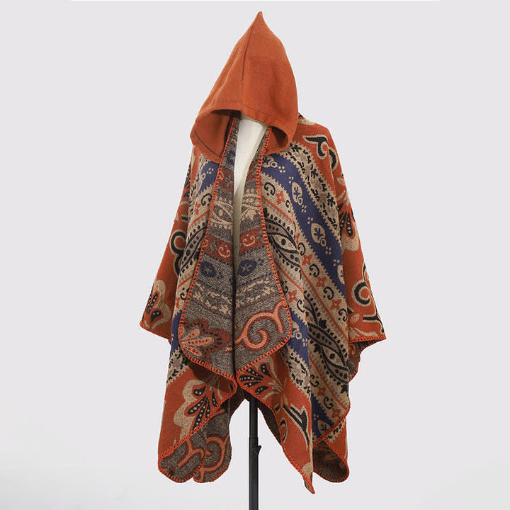 Buddha Stones Herbst/Winter Kapuzenschal mit Paisley-Muster, geometrischem Boho-Stil für Damen - image 2
